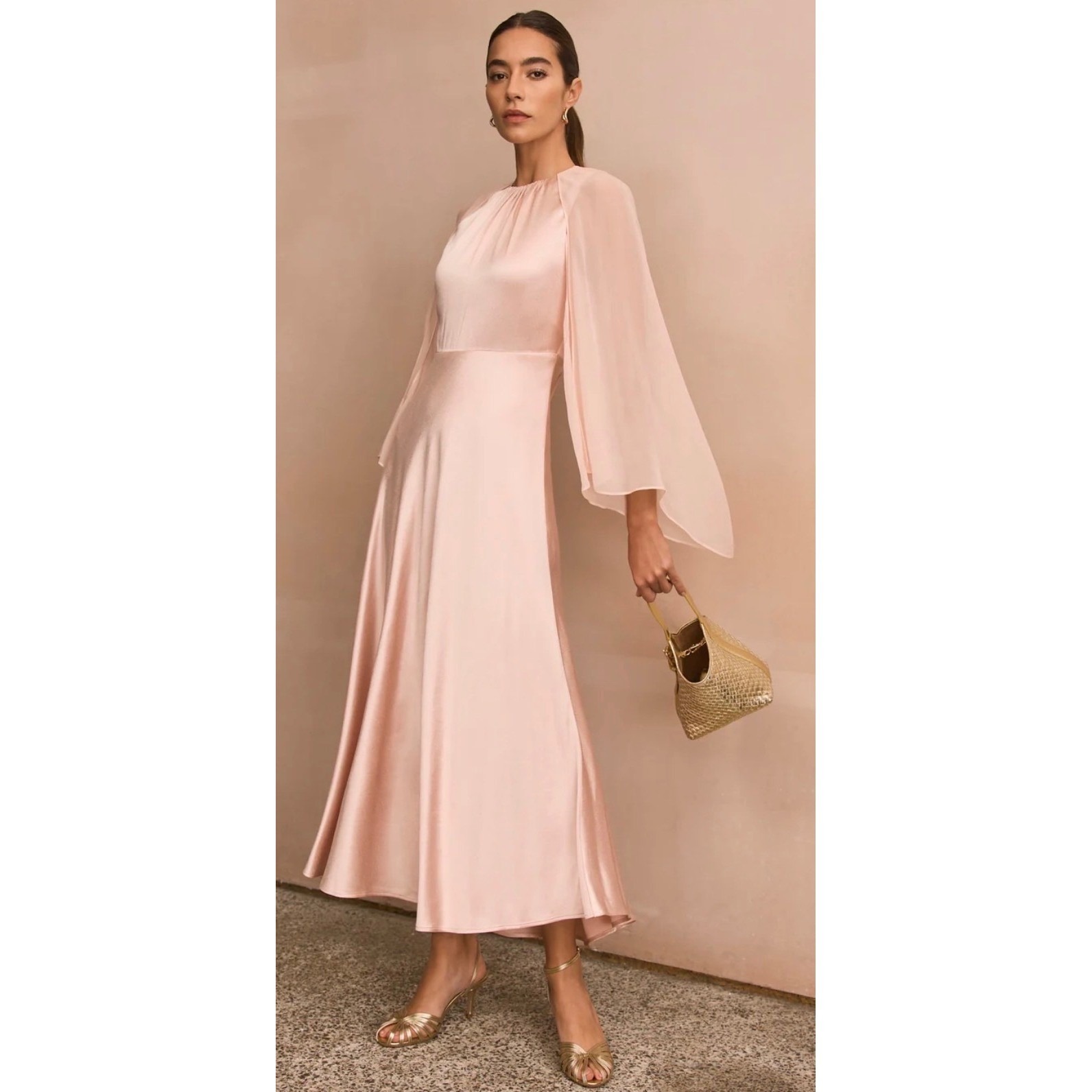 Mint Velvet Pink Satin Cape Midi Dress Mv_limited Us 8 New